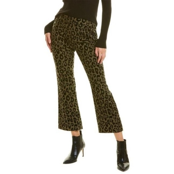 Derek Lam 10 Crosby Kick Flare Green & Black Leopard Print Jeans/Pants - Picture 2 of 13